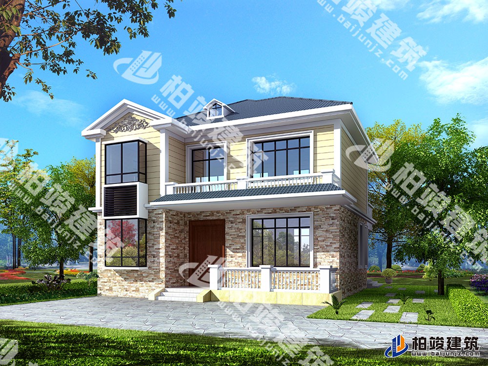 二層簡歐風農(nóng)村自建房設計圖，造型清雅大方，內(nèi)部人性化設計