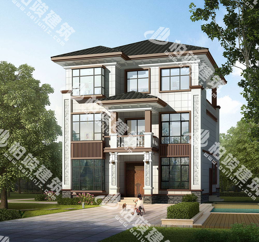 開(kāi)間9.80米的三層簡(jiǎn)歐風(fēng)自建房設(shè)計(jì)圖，戶型大氣