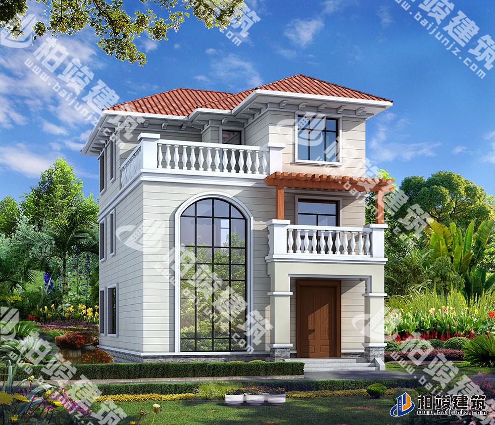 新款三層簡(jiǎn)歐風(fēng)別墅設(shè)計(jì)圖，外形清麗造價(jià)低