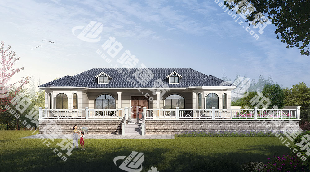 一層簡(jiǎn)歐風(fēng)農(nóng)村自建房設(shè)計(jì)圖紙，經(jīng)典對(duì)稱設(shè)計(jì)帶庭院