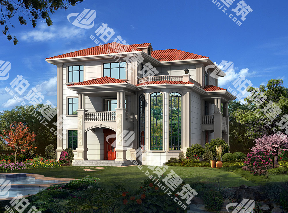 農(nóng)村三層樓房設(shè)計(jì)，大氣造型帶八角落地窗，內(nèi)部7室3廳8衛(wèi)