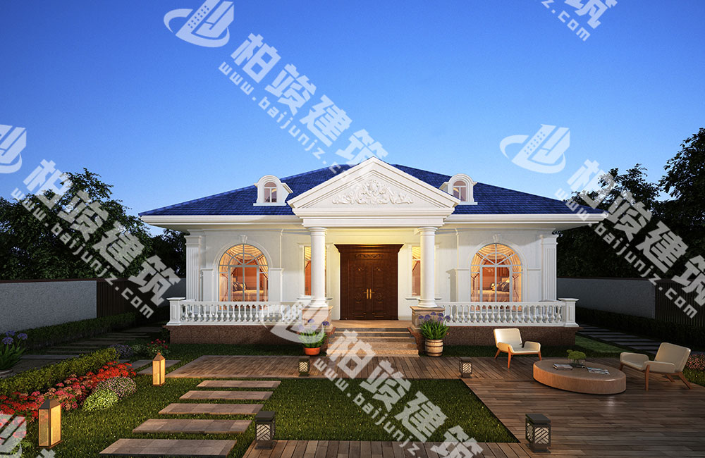 農(nóng)村一層簡(jiǎn)歐風(fēng)別墅設(shè)計(jì)圖，大氣對(duì)稱設(shè)計(jì)，帶鍋爐房、火炕臥室