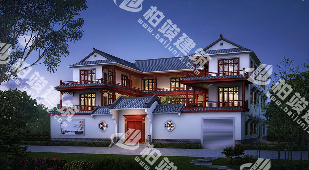 一進(jìn)三層新古典風(fēng)格四合院設(shè)計(jì)圖，13室7廳12衛(wèi)，帶電梯、車庫(kù)