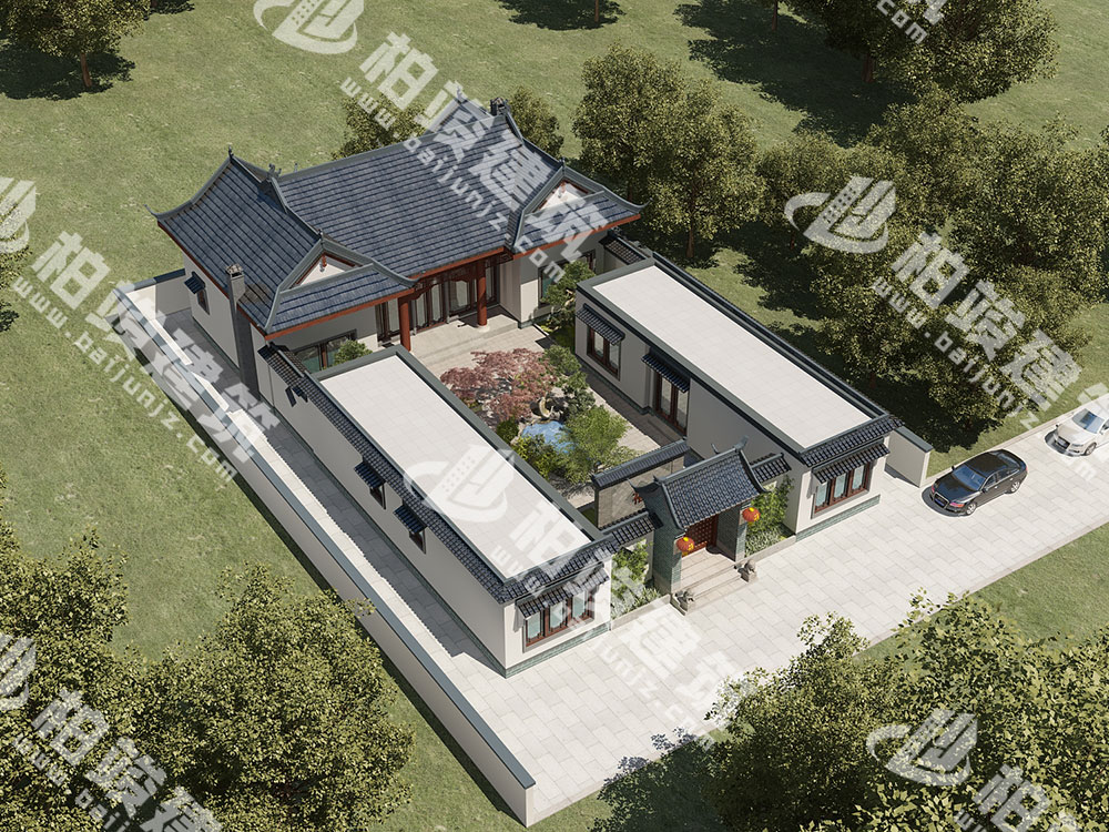 農(nóng)村自建四合院設計圖，中式庭院帶池，五臥室設計