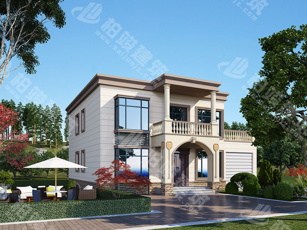 農(nóng)村自建房設(shè)計(jì)圖，二層簡歐風(fēng)，帶車庫，內(nèi)部5室3廳4衛(wèi)