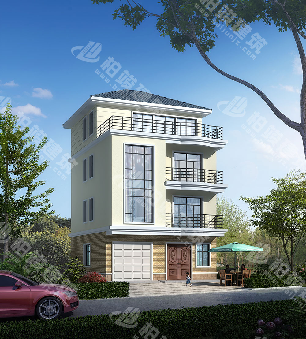 農(nóng)村四層別墅設(shè)計(jì)圖，小開間小占地，帶雙層落地窗、車庫、屋頂花園