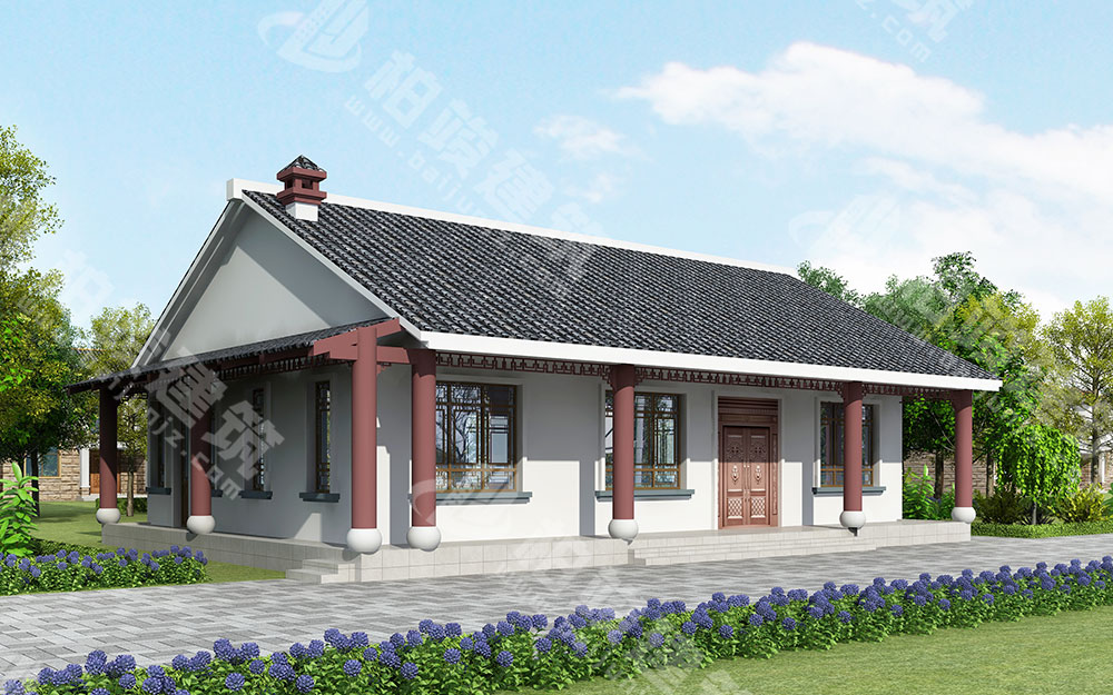 農(nóng)村自建一層新中式別墅，內(nèi)部四室，帶火炕、柴火灶、壁爐