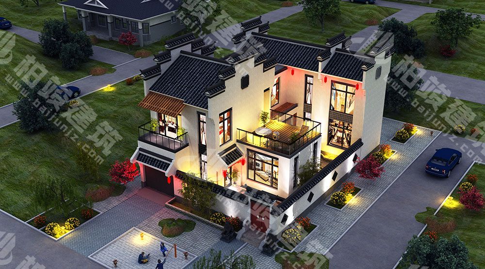 農(nóng)村自建二層新中式別墅，造型別致古樸，風(fēng)水好，帶庭院