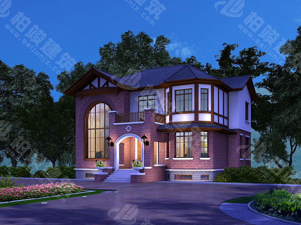 農(nóng)村自建別墅設(shè)計(jì)圖，二層美式風(fēng)格，帶多功能地下層、閣樓層