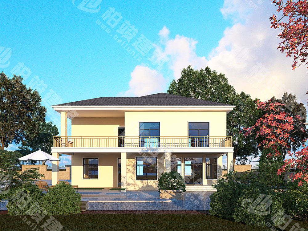 農(nóng)村別墅設(shè)計(jì)圖紙，二層簡(jiǎn)約現(xiàn)代風(fēng)格，帶超大露臺(tái)、車(chē)庫(kù)