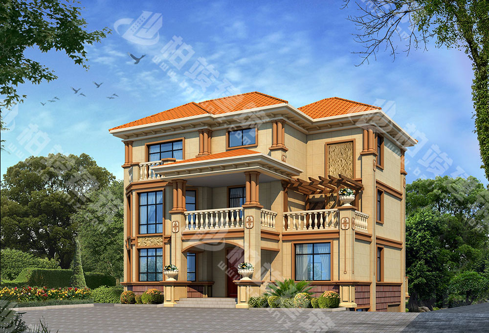 農村自建房建筑圖紙，華麗簡歐風格，帶車庫、健身房、書房