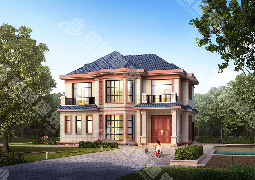 農村二層小別墅設計，二層簡歐風格，屋頂平坡結合，內部布局合理實用