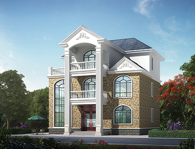 三層房屋設計圖，帶車庫和棋牌室。