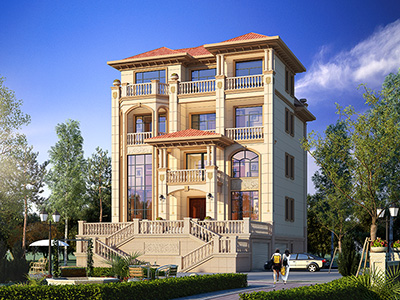 別墅設(shè)計圖及效果圖，帶地下室和大車庫。