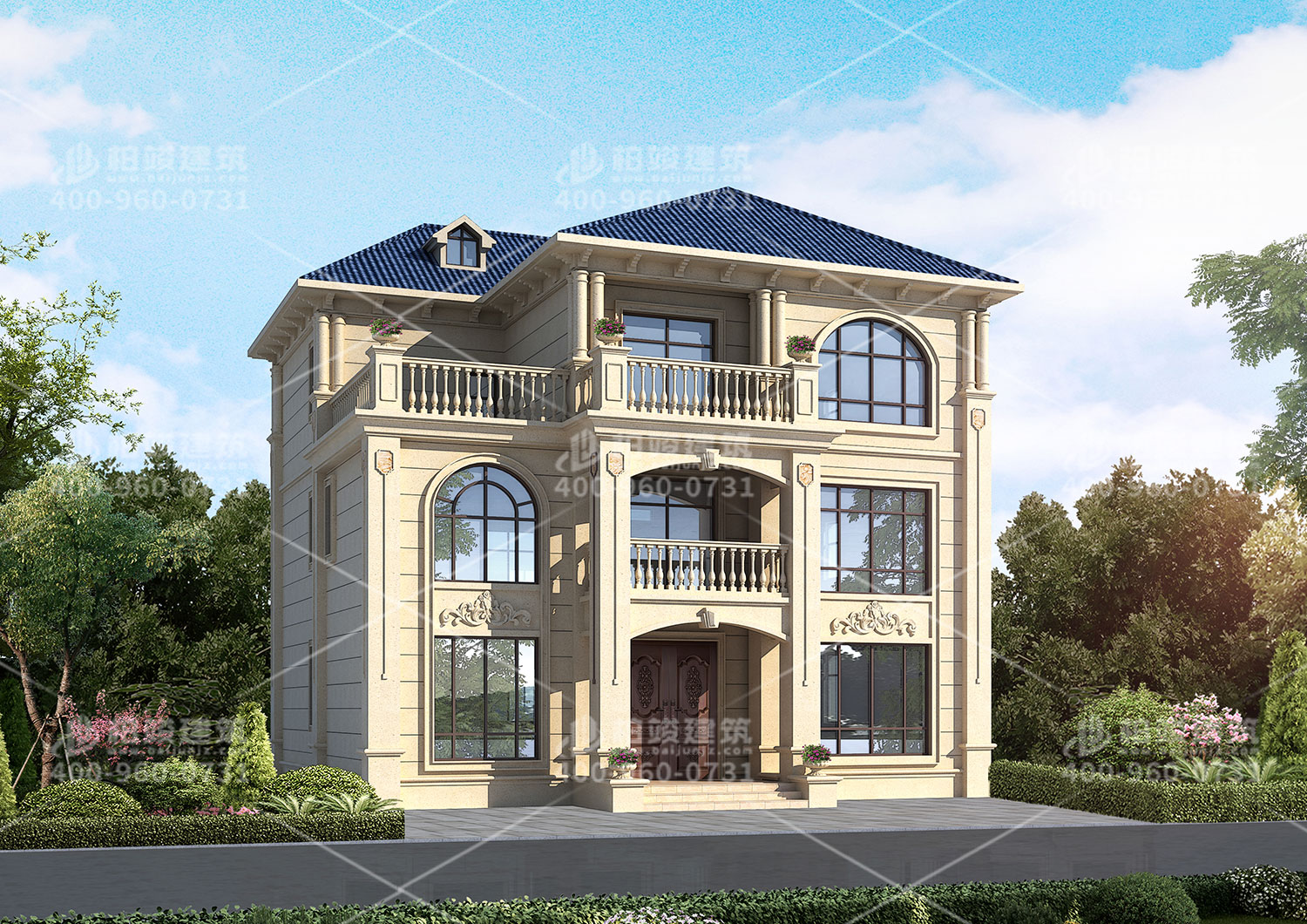 農(nóng)村別墅效果圖，三層歐式別墅設(shè)計。