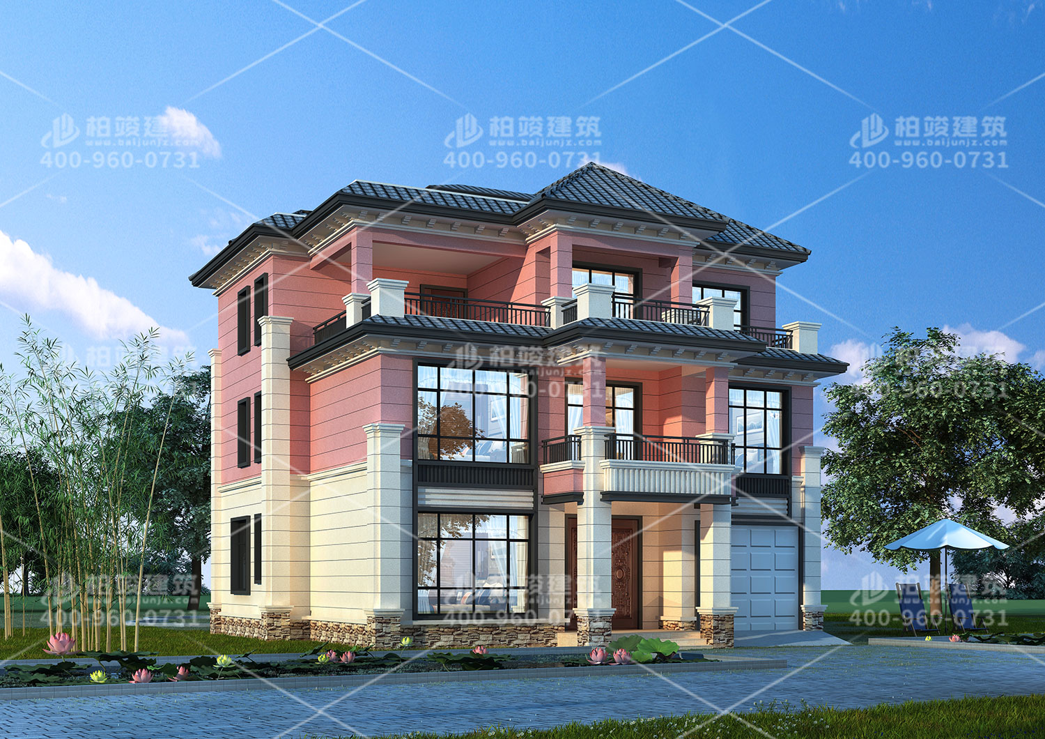 三層自建別墅設(shè)計(jì)圖，帶陽(yáng)臺(tái)欣賞夜晚的美麗。