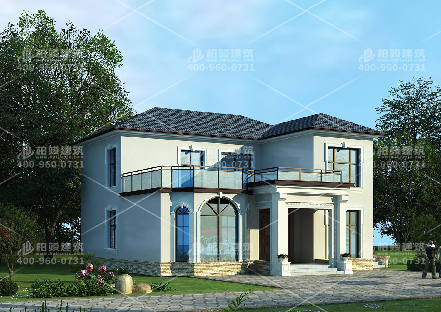 二層自建房效果圖，帶挑空客廳。