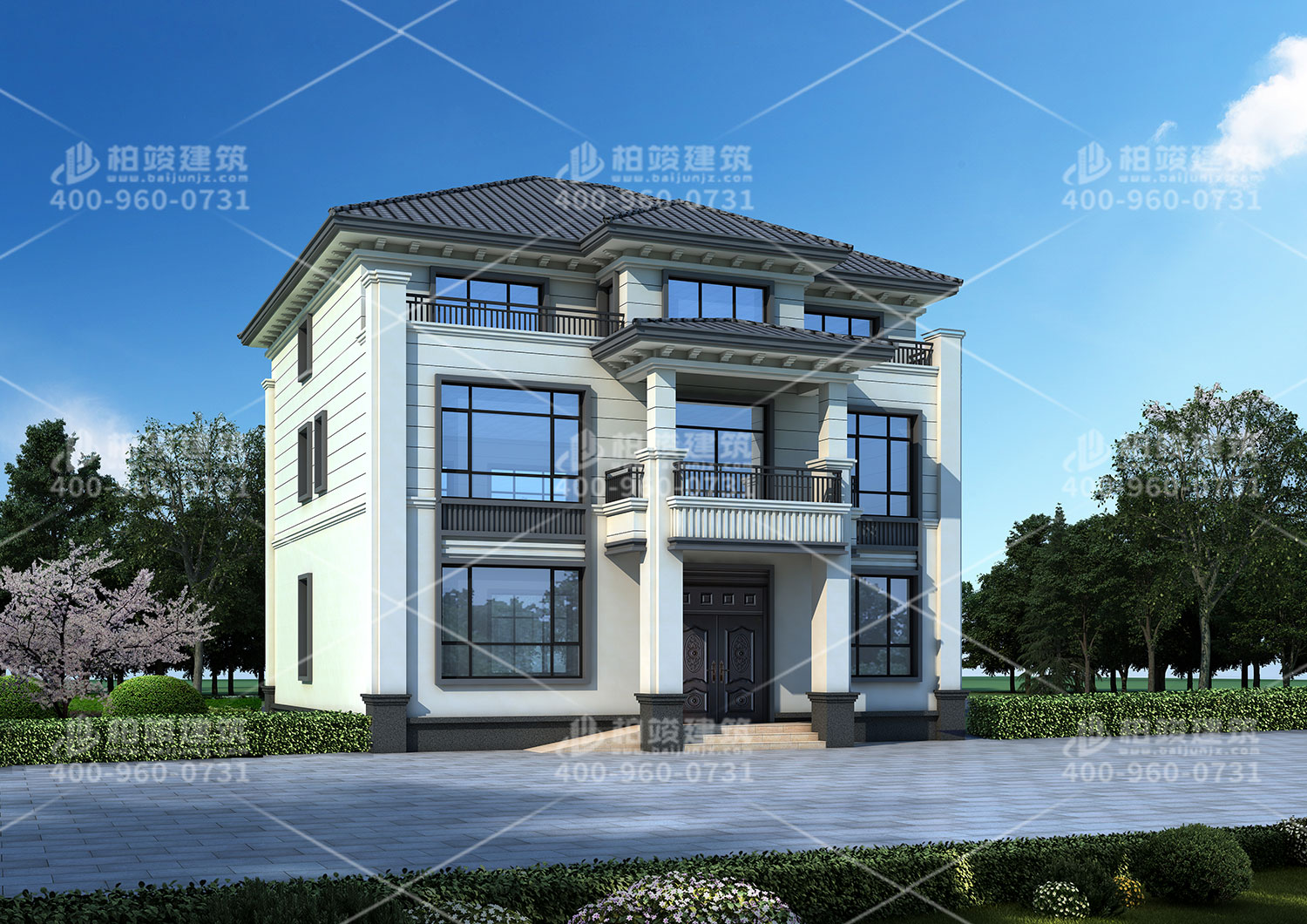 雙拼自建房設(shè)計(jì)圖，帶小車庫(kù)方便停車。