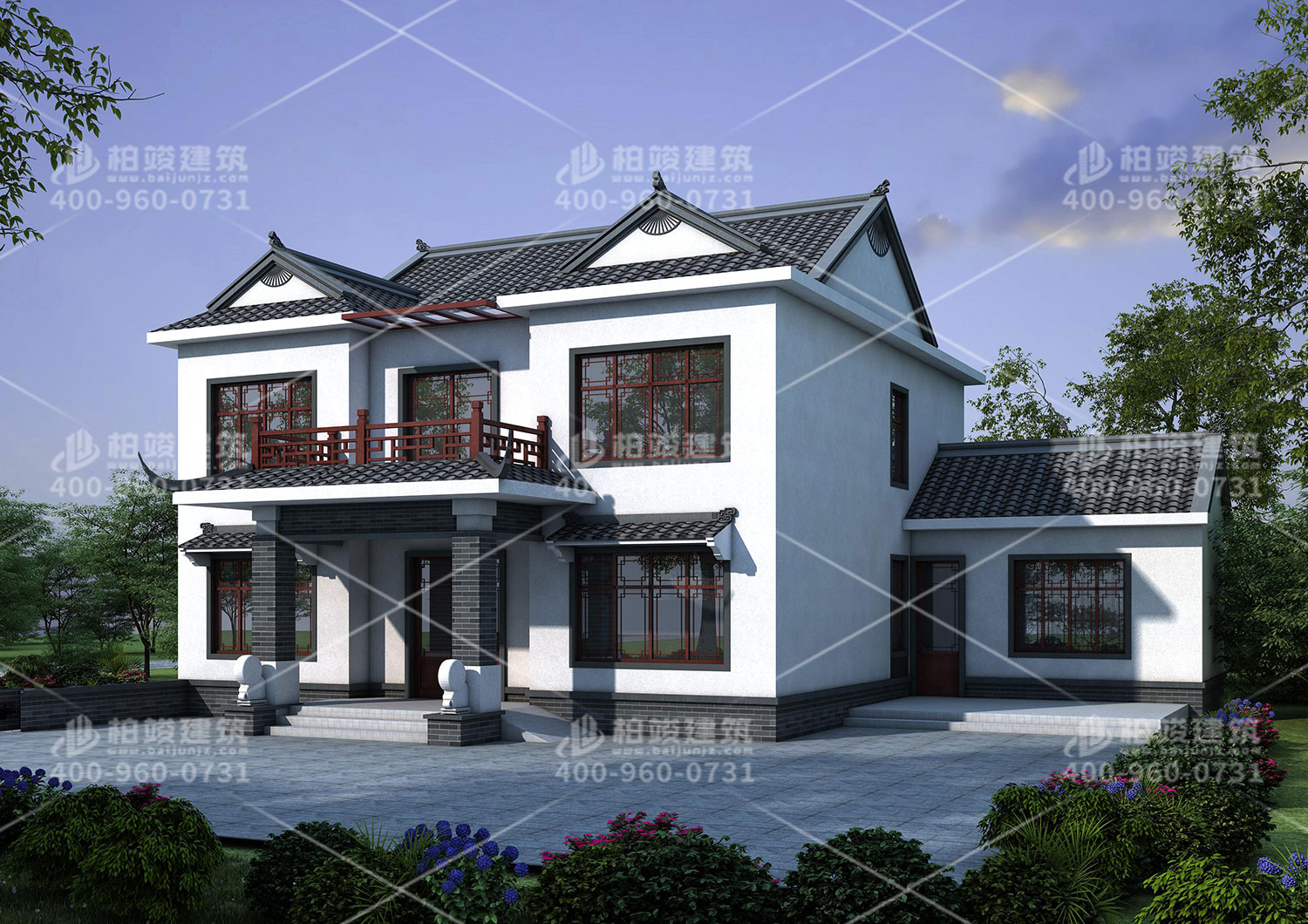 帶欄桿的二層中式設(shè)計(jì)，獨(dú)特的魅力。