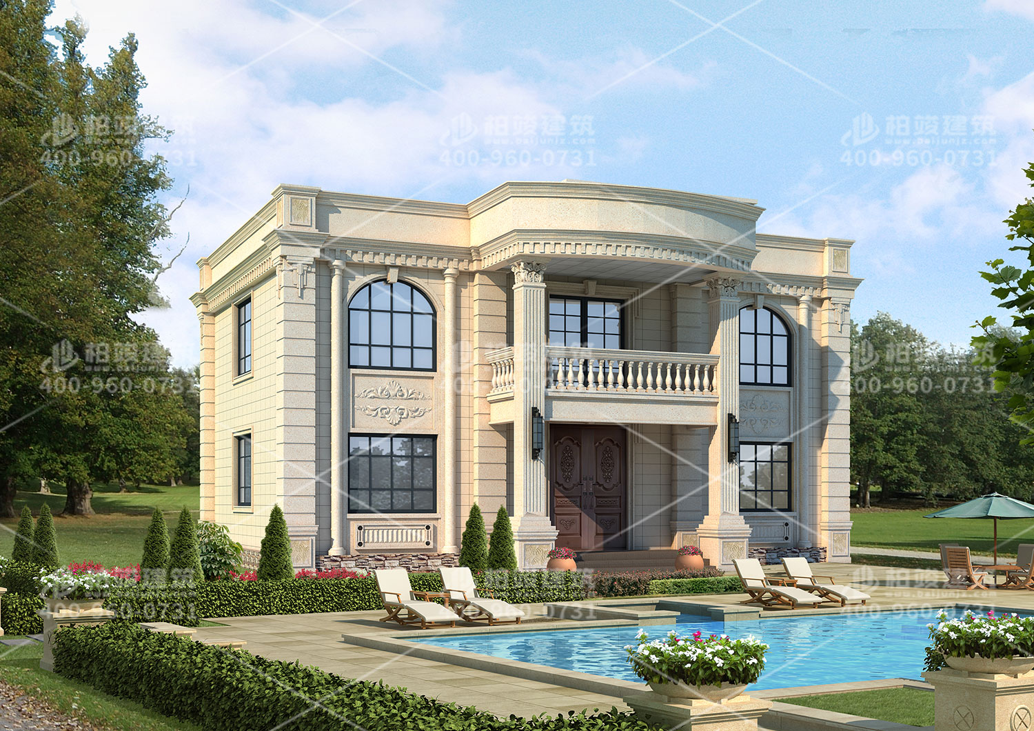 二層別墅設(shè)計(jì)效果圖，帶羅馬柱。