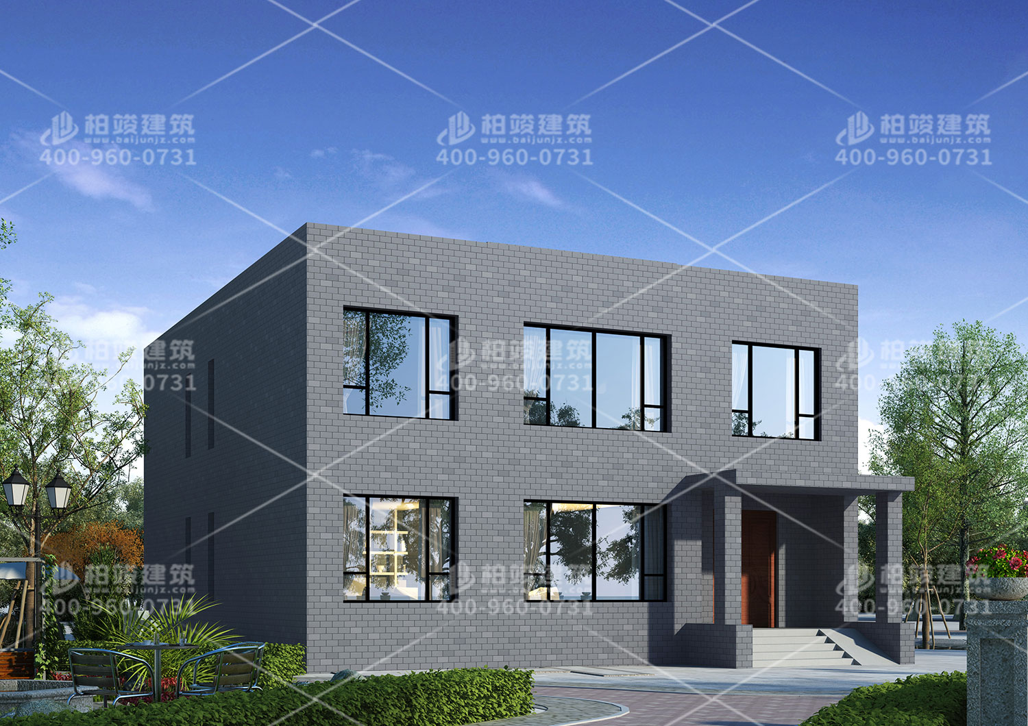 二層豪華別墅設(shè)計(jì)，平房頂設(shè)計(jì)。