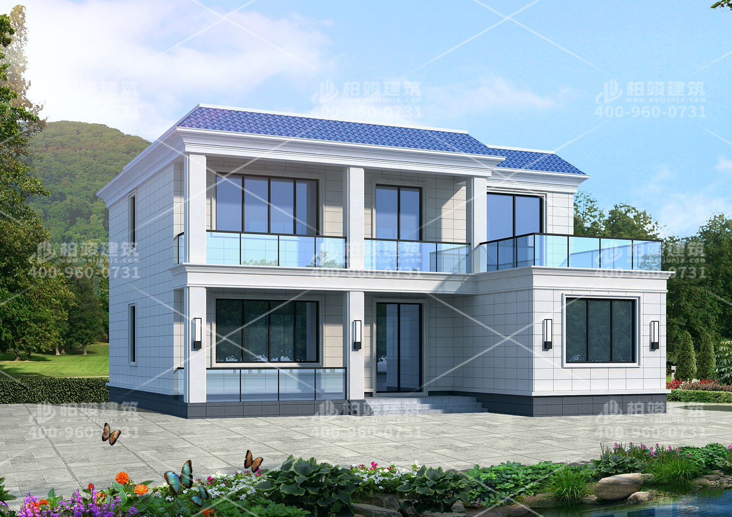 現(xiàn)代二層平頂房屋設計，效果圖欣賞。