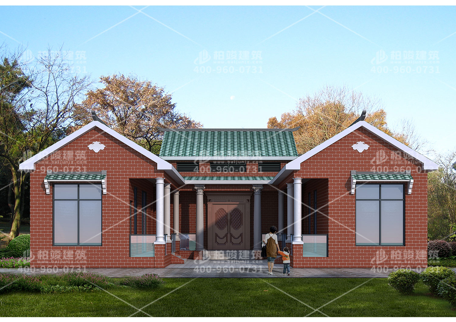 一層鄉(xiāng)村別墅設計圖，帶院子。