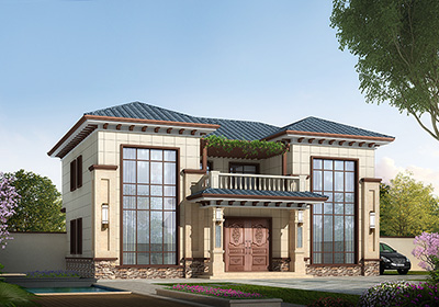 二層農(nóng)村樓房設(shè)計(jì)圖，帶落地窗質(zhì)，有現(xiàn)代氣質(zhì)。