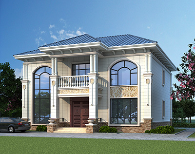 二層歐式樓房設(shè)計(jì)圖，白色和淡金色完美搭配。