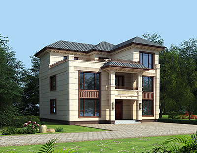 三層歐式樓房設(shè)計(jì)圖，帶大露臺(tái)。