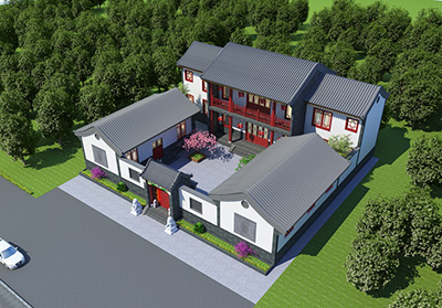 鄉(xiāng)村中式四合院設(shè)計(jì)圖，帶灶火房。