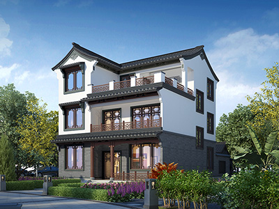 中式三層別墅設(shè)計(jì)圖，帶田園小院子