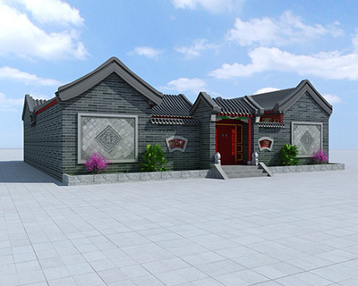 農(nóng)村中式四合院，帶堂屋。