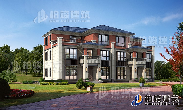 三層農(nóng)村房屋設(shè)計圖，雙拼別墅