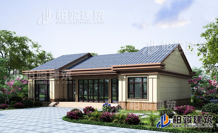 一層歐式別墅設(shè)計(jì)，帶衣帽間和茶室。