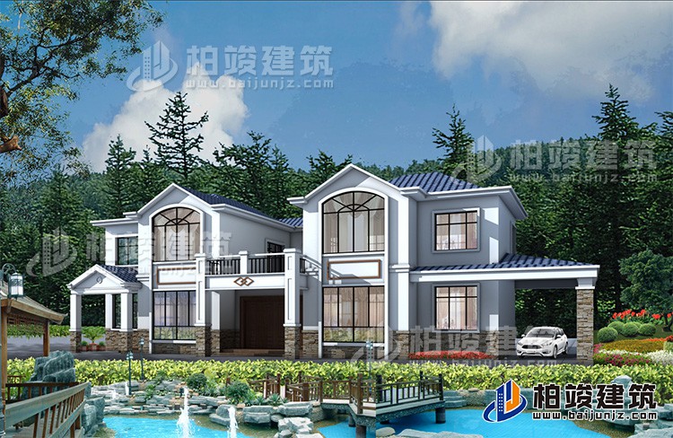 農村雙拼別墅帶車庫_別墅設計圖紙BZ238-簡歐風格