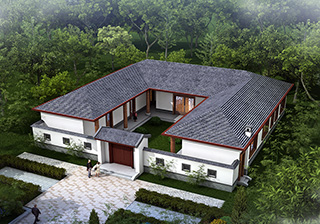 中式三合院平房設(shè)計(jì)圖及效果圖、施工圖