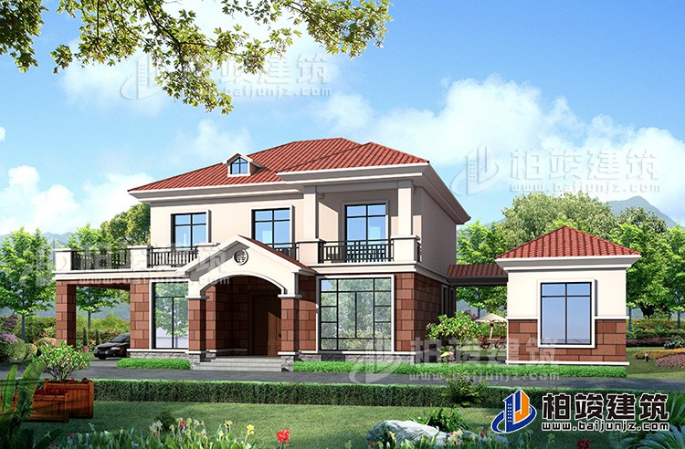 農(nóng)村30萬(wàn)別墅款式二層自建房設(shè)計(jì)圖，外觀簡(jiǎn)約大氣BZ275-簡(jiǎn)歐風(fēng)格