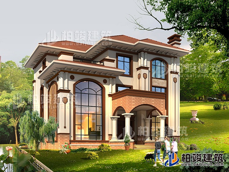 農(nóng)村三層復式樓房設計圖及效果圖，復式磚混結構 造價30萬BZ363-簡歐風格