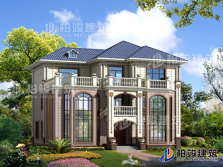 占地190平客廳挑高三層樓房設(shè)計圖，復(fù)式結(jié)構(gòu)BZ364-簡歐風(fēng)格