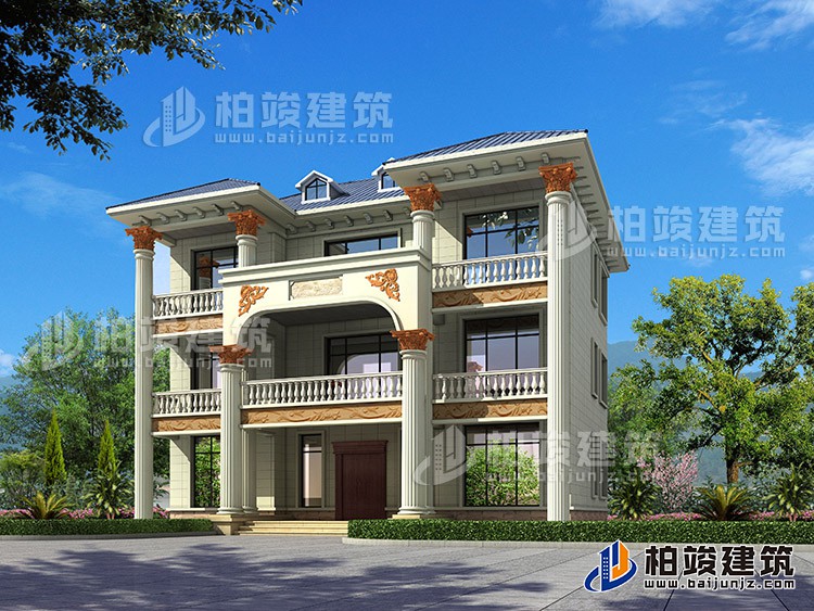 新農(nóng)村私人三層別墅建筑設(shè)計(jì)施工圖，全套別墅設(shè)計(jì)圖紙BZ372-簡(jiǎn)歐風(fēng)格