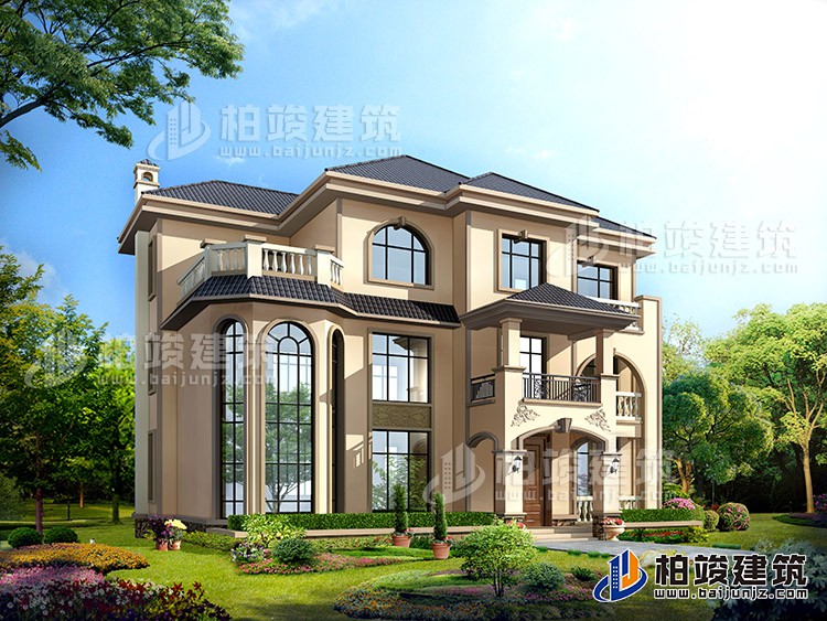 豪華三層別墅設(shè)計(jì)圖紙（含效果圖），歐式風(fēng)格設(shè)計(jì)圖紙BZ377-簡(jiǎn)歐風(fēng)格