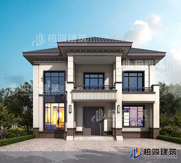 二層簡歐風格農(nóng)村小別墅設計圖紙，帶露臺、柴火房BZ280-簡歐風格