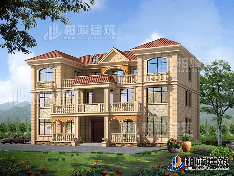 三層雙拼農(nóng)村房屋設(shè)計(jì)圖紙，全套施工圖及效果圖BZ383-簡(jiǎn)歐風(fēng)格