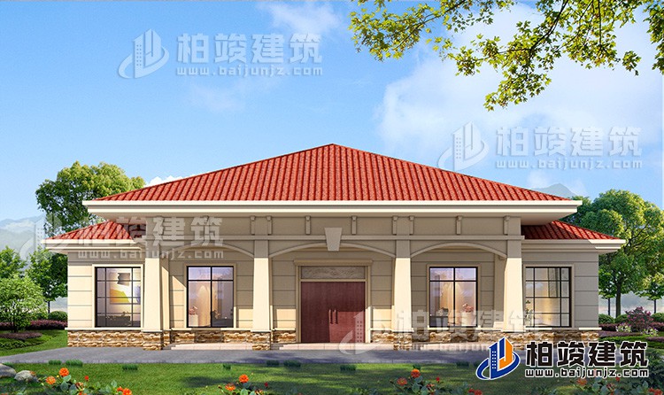 農村20萬自建一層平房設計圖，占地面積280平米BZ114-簡歐風格