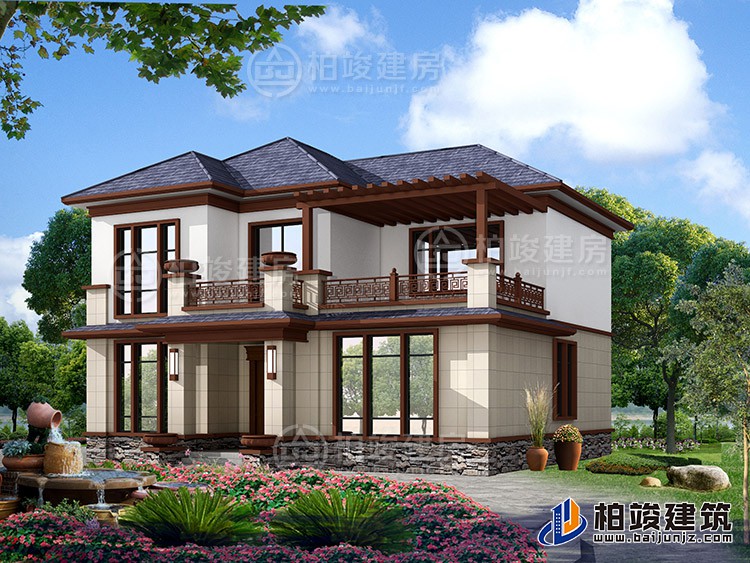 2019新款農(nóng)村20萬元二層小樓圖，占地140平米左右BZ288-新中式風(fēng)格