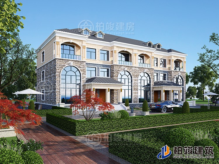 漂亮的歐式三層雙拼私人別墅建筑設(shè)計圖紙BZ3202-簡歐風(fēng)格