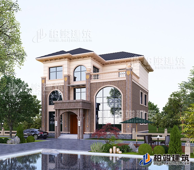 漂亮的三層帶露臺(tái)小別墅設(shè)計(jì)圖紙及效果圖 有電梯BZ3305-簡歐風(fēng)格