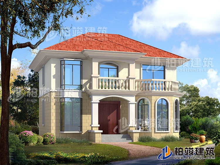 農(nóng)村二層小洋樓設(shè)計(jì)圖，帶外觀效果圖，外觀新穎，漂亮BZ2503-簡(jiǎn)歐風(fēng)格