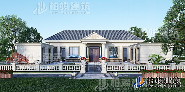 農(nóng)村蓋房設(shè)計(jì)大全一層房子的設(shè)計(jì)圖紙，帶漂亮的小院子BZ116-簡(jiǎn)歐風(fēng)格